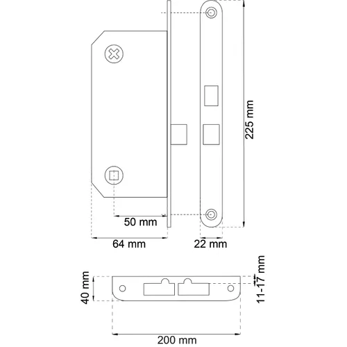 Låshus 69192 m. hakregel Inkl. slutbleck, Matt krom