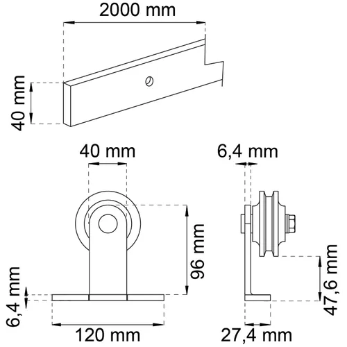 Skjutdörrsbeslag Retro - Toppmonterad Svart