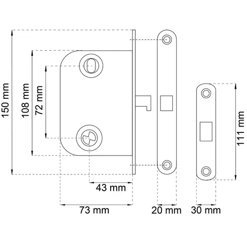 Låshus 64249 till skjutdörr Krom