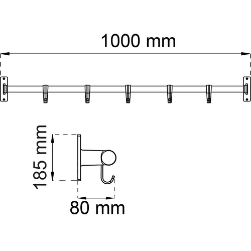 Kroklist Elegant Svart/Svart, 5 krokar