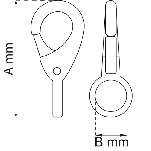 Karbinhake m. fast ögla 55x11 mm, Nickel