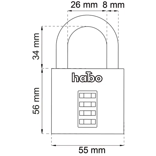 Hänglås 203, kodlås - Zink 55x8 mm, CC 26 mm, Svart