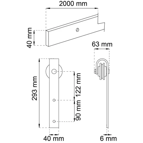Skjutdörrsbeslag Retro - Frontmonterad Svart