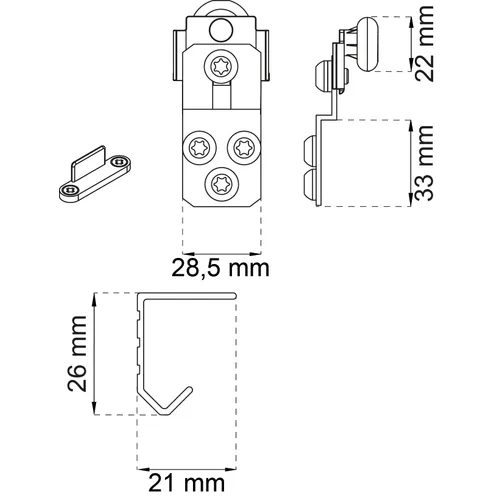 Skjutdörrsbeslag K-20 komplett dörrvikt &lt