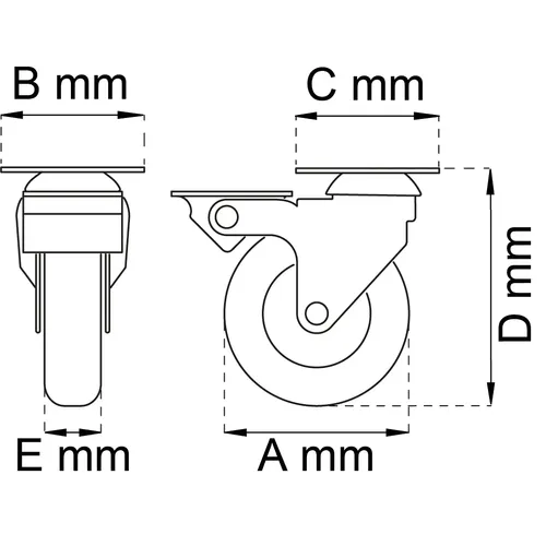 Länkhjul m. broms FZB 75 mm