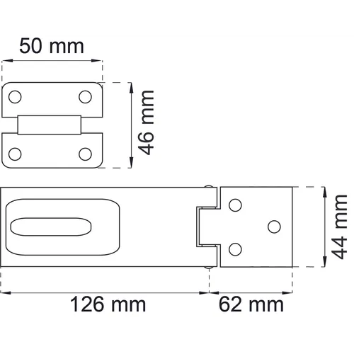 Ledhasp m. horisontell ögla Max 12 mm bygel, 126 mm, FZB