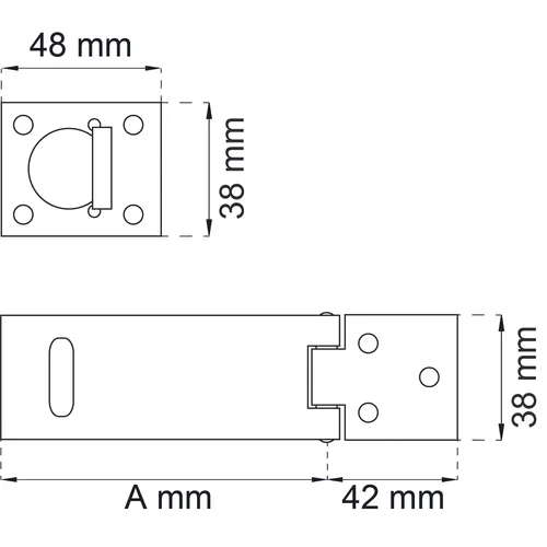 Ledhasp m. vertikal ögla Max 9 mm bygel, 140 mm, FZB