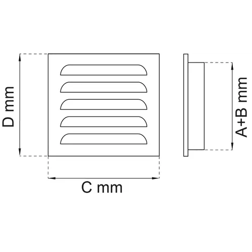 Ventilgaller m. ram 150x150 mm, Koppar