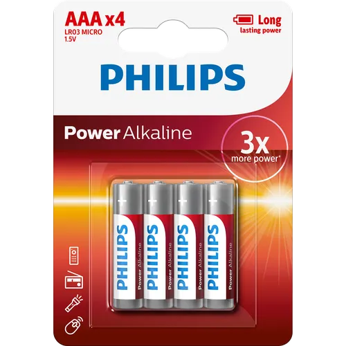 Alkaliska batterier Power AAA/LR03, 4-pack