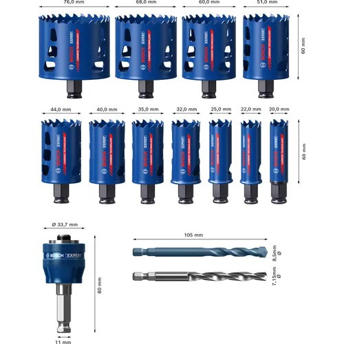Hålsågset Tough Material 14 delar, 20-76 mm