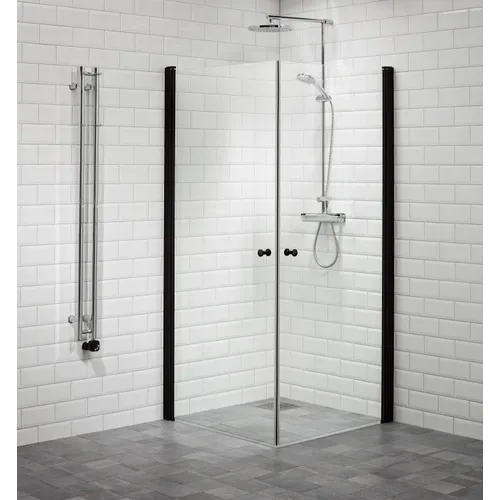 Duschhörna Lusso black rak 90x90 klarglas