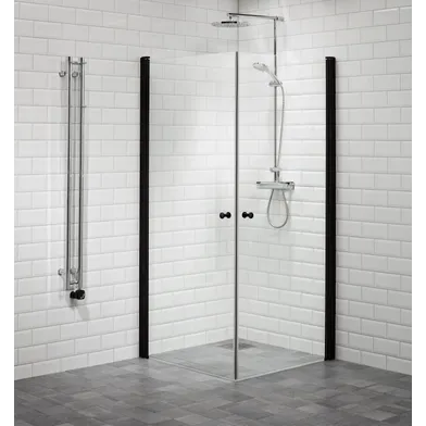 Duschhörna Lusso black rak 90x90 klarglas