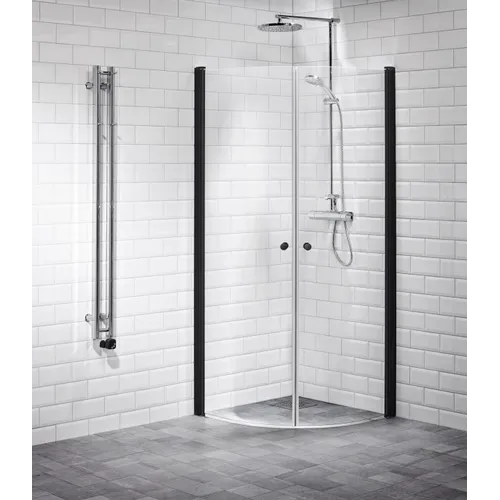 Duschhörna Lusso black svängd 90x90 klarglas