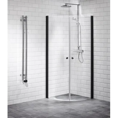 Duschhörna Lusso black svängd 90x90 klarglas