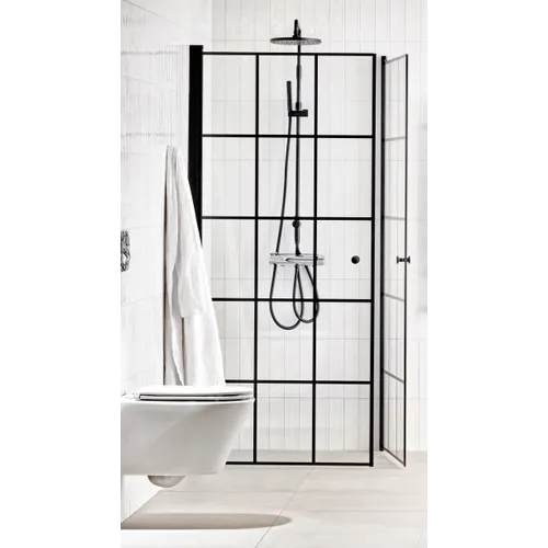 Duschhörna Lusso black chess 80x80 klarglas med rutmöster
