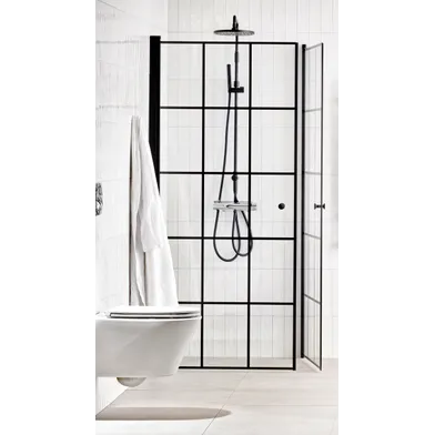 Duschhörna Lusso black chess 90x90 klarglas med rutmöster