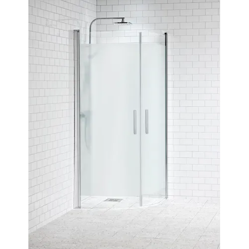 Duschhörna Lusso med handtag 1, svängd 80x80 frostat