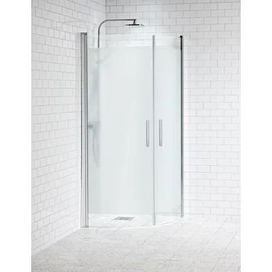 Duschhörna Lusso med handtag 1, svängd 80x80 frostat