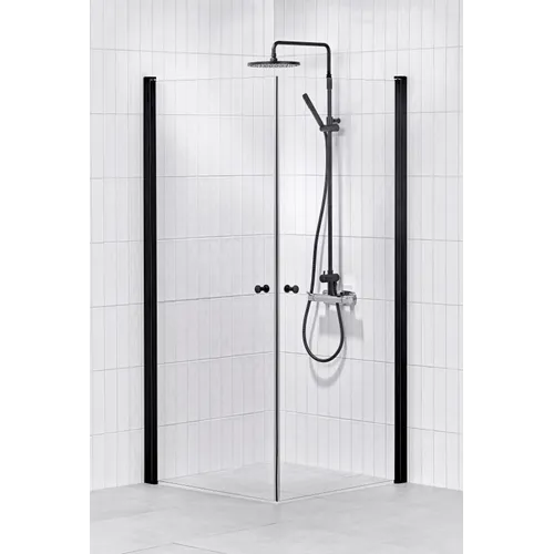 Duschhörna Lusso black rak 90x90 klarglas