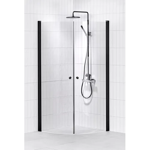 Duschhörna Lusso black svängd 90x90 klarglas