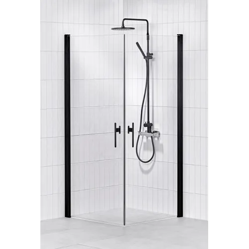 Duschhörna Lusso black med handtag 2, rak 80x80  klarglas