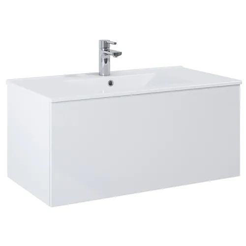 Kommod Ella 90 cm vit högblank med Ariella tvättställ porslin