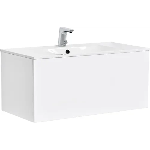 Kommod Ella 90 cm grå matt med Ariella tvättställ mineralkomposit