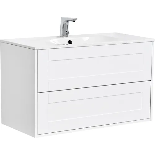 Kommod Gabriella 90 cm vit matt med Ariella tvättställ mineralkomposit