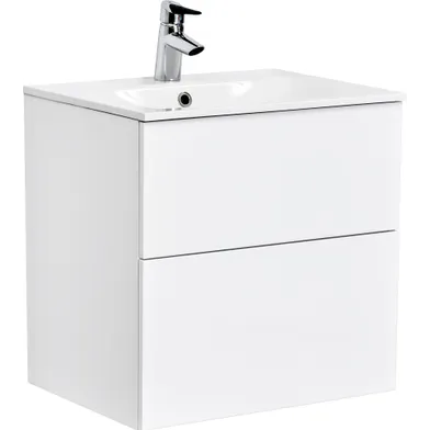 Kommod Isella 50 cm kompakt vit högblank med Ariella tvättställ mineralkomposit