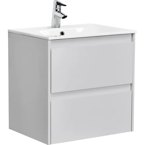 Kommod Luxor 50 cm kompakt grå matt med Ariella tvättställ mineralkomposit