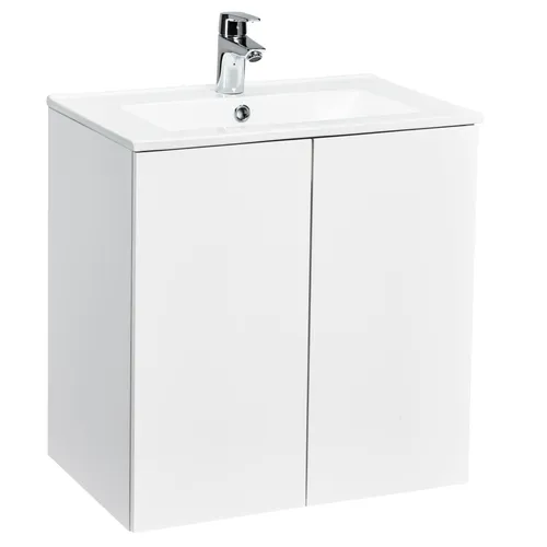 Kommod Isella 60 cm med luckor vit högblank kompakt tvättställ mineralkomposit