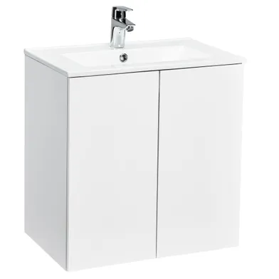 Kommod Isella 60 cm med luckor vit högblank kompakt tvättställ mineralkomposit