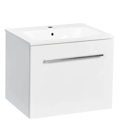 Kommod Ella aqua 50 cm kompakt vit högblank med Ariella tvättställ mineralkomposit