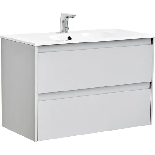 Kommod Luxor 90 cm grå matt med Ariella tvättställ mineralkomposit