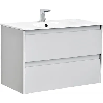 Kommod Luxor 90 cm grå matt med Ariella tvättställ mineralkomposit