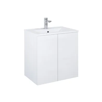 Kommod Isella 60 cm med luckor vit högblank kompakt tvättställ porslin