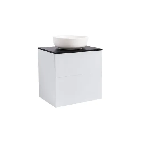 Kommod Isella 60 grå med svart bänkskiva och runt vit matt tvättställ 42cm