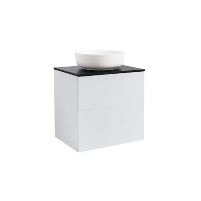 Kommod Isella 60 grå med svart bänkskiva och runt vit matt tvättställ 42cm