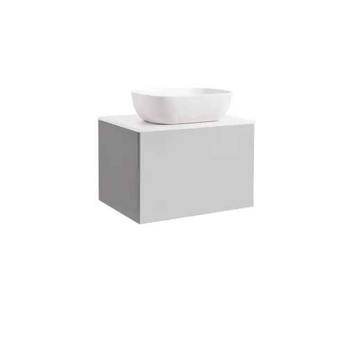 Kommod Ella 60 grå med vit bänkskiva och rektangulärt vit matt tvättställ 46x33 cm