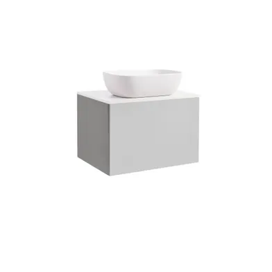 Kommod Ella 60 grå med vit bänkskiva och rektangulärt vit matt tvättställ 46x33 cm