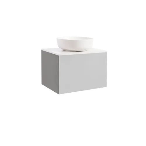 Kommod Ella 60 grå med vit bänkskiva och runt vit matt tvättställ 42cm