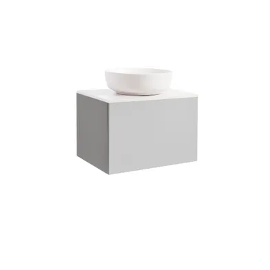 Kommod Ella 60 grå med vit bänkskiva och runt vit matt tvättställ 42cm