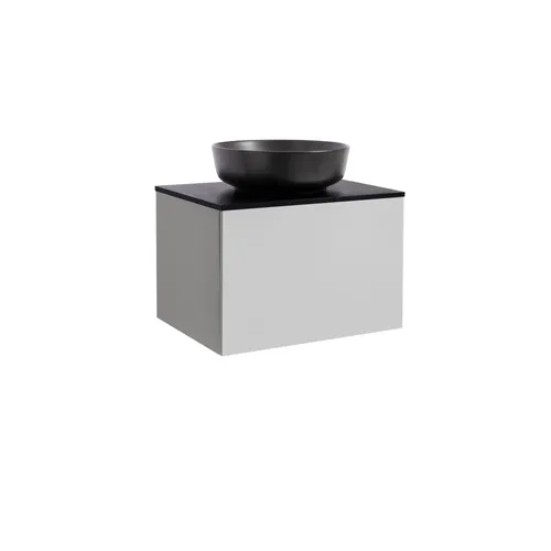 Kommod Ella 60 grå med svart bänkskiva och runt svart matt tvättställ 42cm