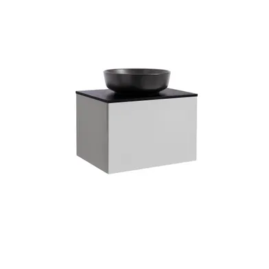 Kommod Ella 60 grå med svart bänkskiva och runt svart matt tvättställ 42cm