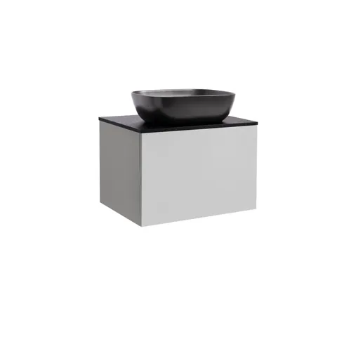 Kommod Ella 60 grå med svart bänkskiva och rektangulärt svart matt tvättställ 46x33 cm