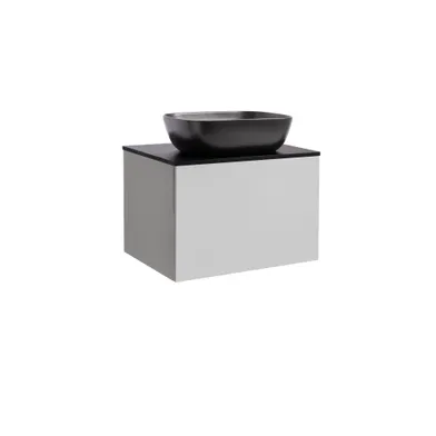 Kommod Ella 60 grå med svart bänkskiva och rektangulärt svart matt tvättställ 46x33 cm