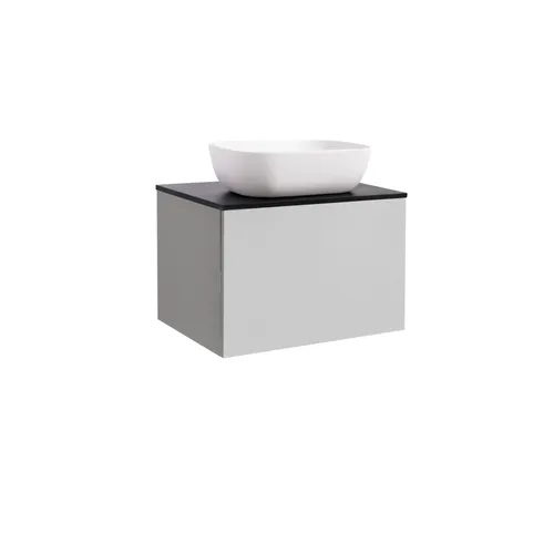 Kommod Ella 60 grå med svart bänkskiva och rektangulärt vit matt tvättställ 46x33 cm