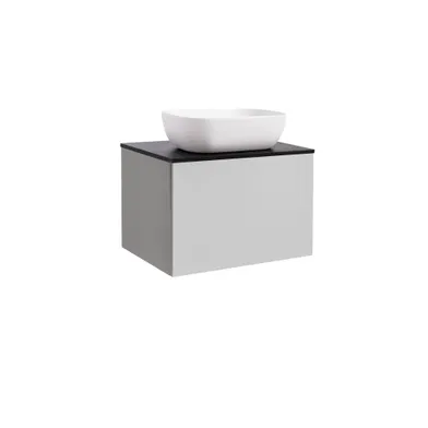 Kommod Ella 60 grå med svart bänkskiva och rektangulärt vit matt tvättställ 46x33 cm