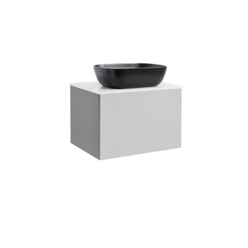 Kommod Ella 60 grå med vit bänkskiva och rektangulärt svart matt tvättställ 46x33 cm