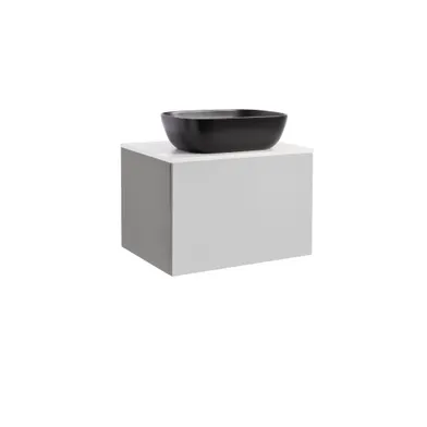 Kommod Ella 60 grå med vit bänkskiva och rektangulärt svart matt tvättställ 46x33 cm